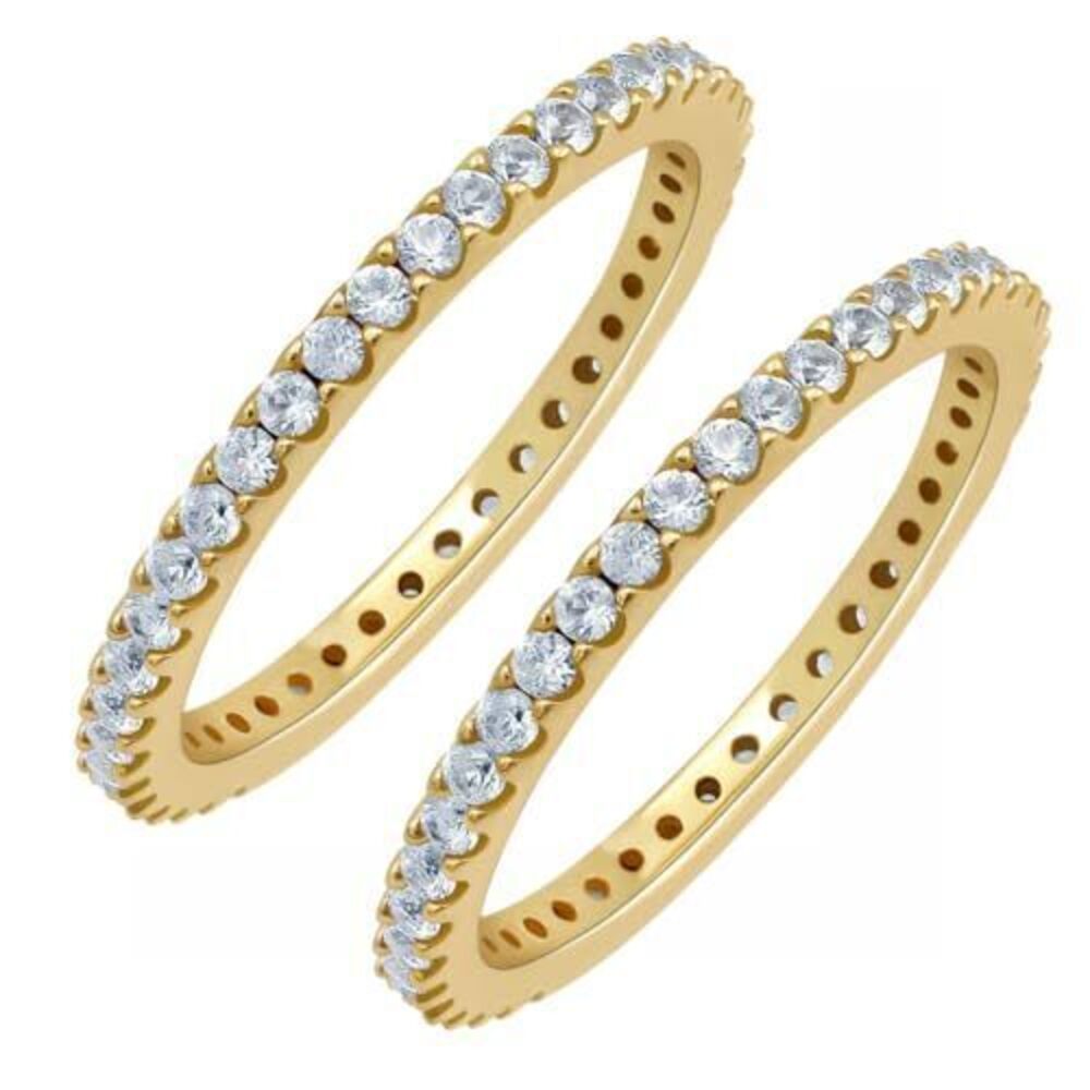 2807 2-Pack of 18K Yellow Gold Plated Simulated Diamond Eternity Band
